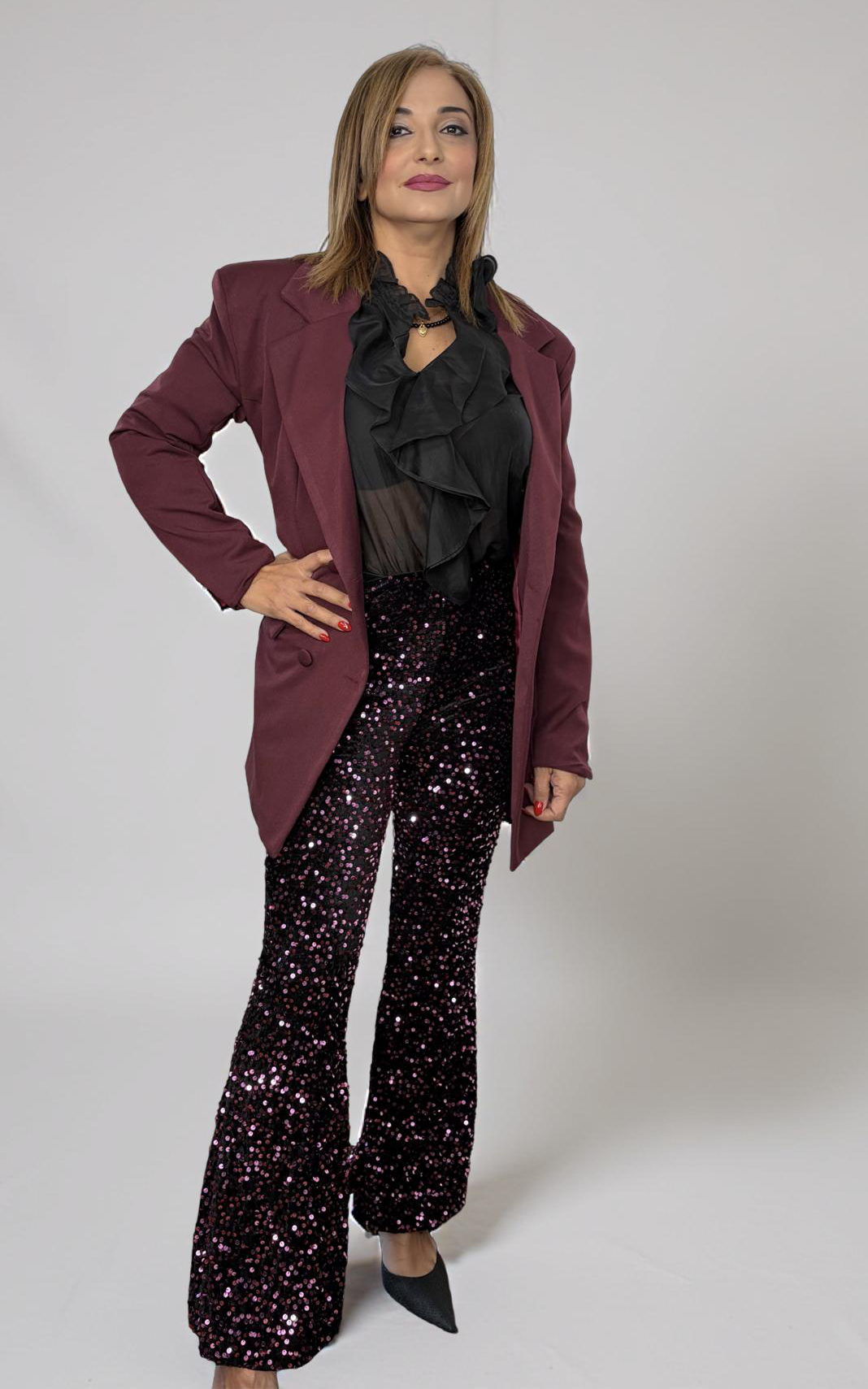Pantalone Paillettes bordeaux